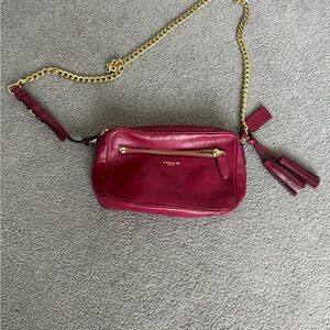 Coach Wine Red Crossbody Bag with Gold Chain